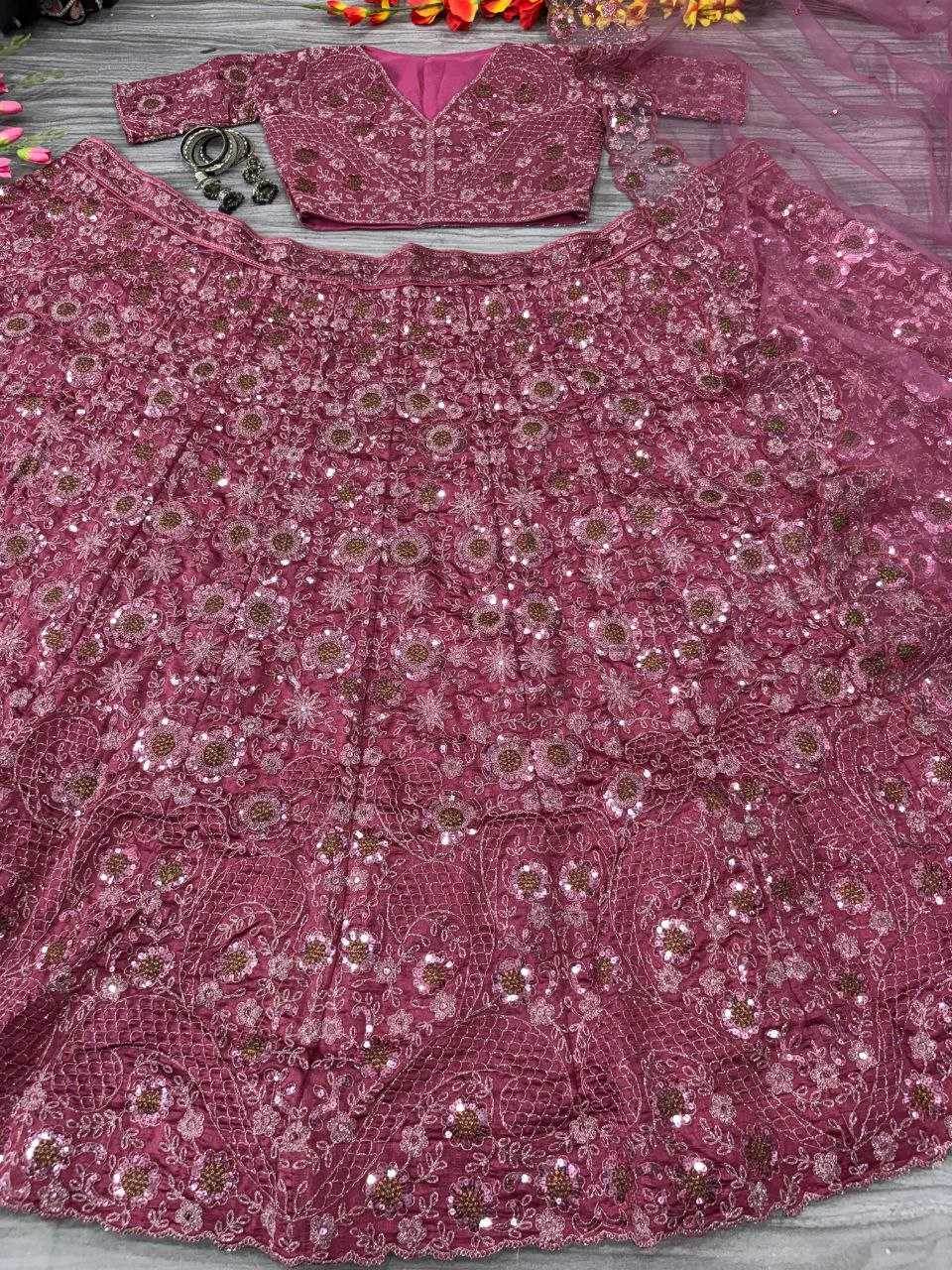 Chinon Silk Embroidered Zari Work Sequins Lehenga - MYLUXURY LANE ENTERPRISE
